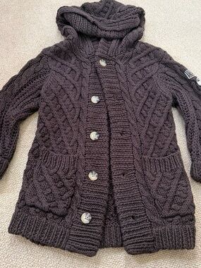 Timberland Dark Brown Hooded Cable Knit Button Sweater